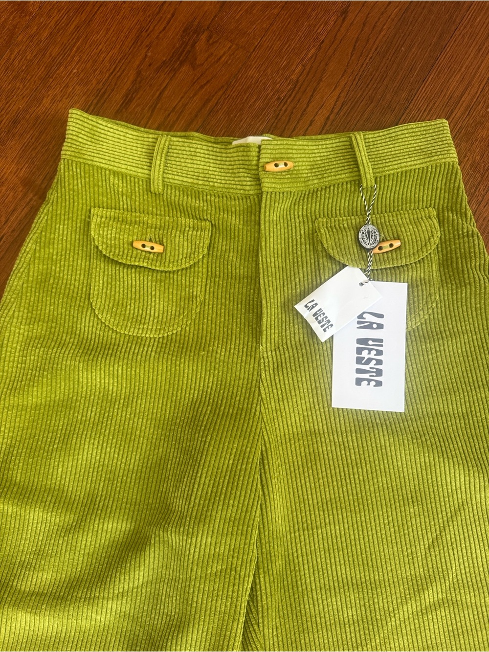 La Veste Women's Bright Green Corduroy Wide-Leg Pants